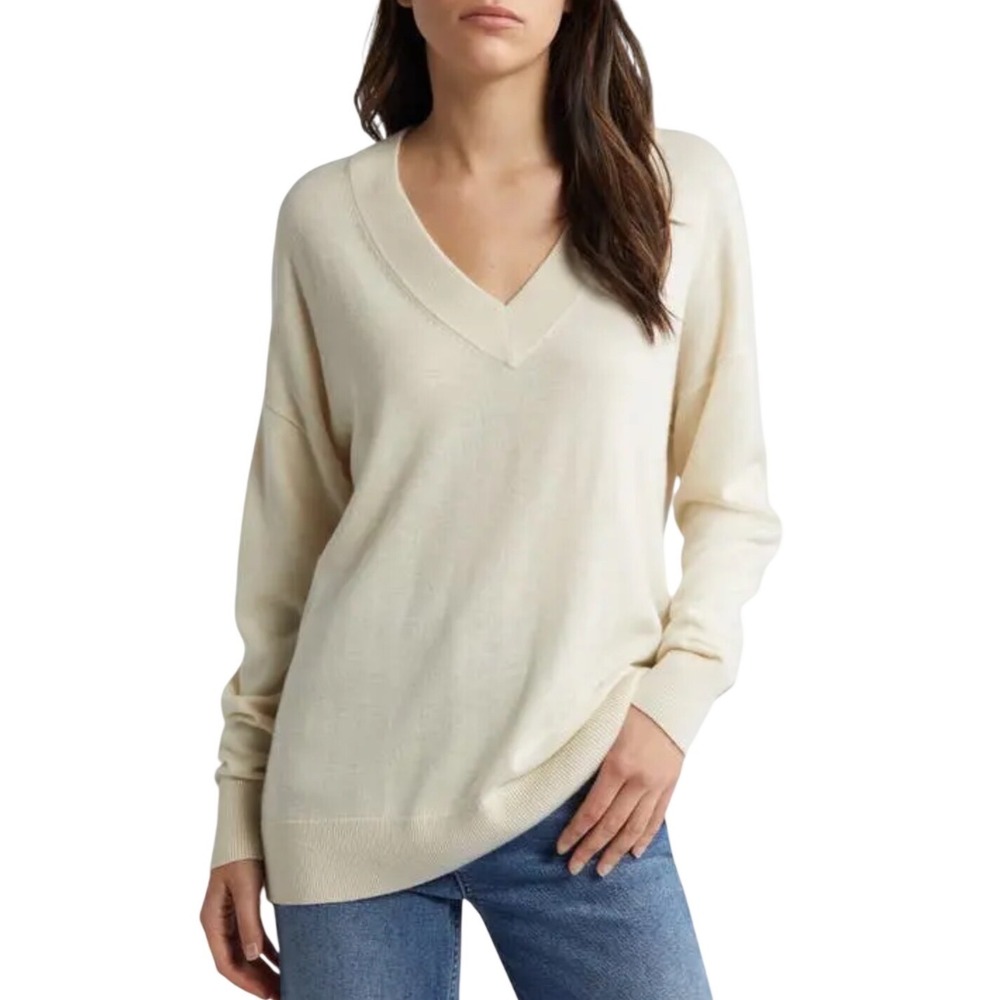 Treasure & Bond Oversized V Neck Sweater Womens Small Ivory Soft Minimalist NWT